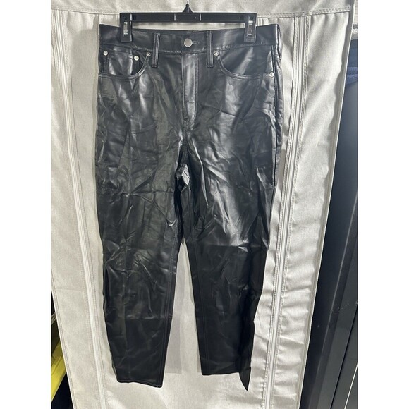 J.‎ Crew Faux Leather Straight Leg Pants Size 29 Sleek Black Pleather High Rise - Picture 3 of 9